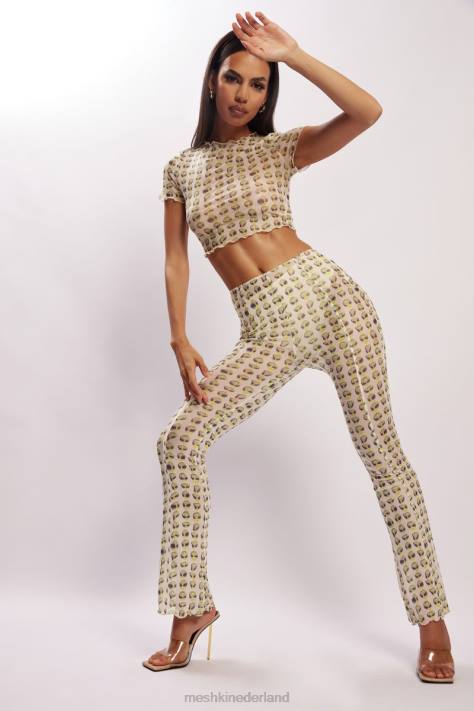 Meshki nora mesh crop-t-shirt kleding buitenaardse afdruk XP0T1138