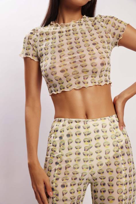 Meshki nora mesh crop-t-shirt kleding buitenaardse afdruk XP0T1138
