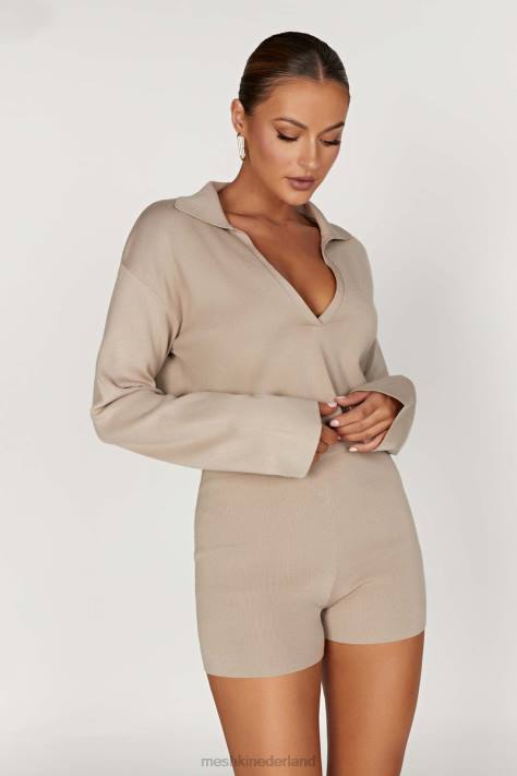 Meshki Lennox gebreide trui met kraag kleding taupe XP0T893