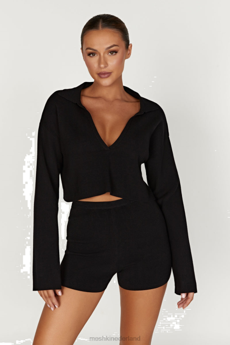 Meshki Lennox gebreide trui met kraag kleding zwart XP0T913